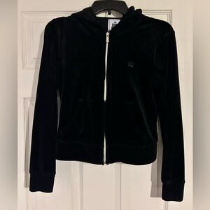 girls Juicy brand zip up, black hooded sweatshirt, size Medium